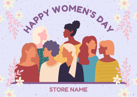 International Women's Day with Diverse Women Together Card Tasarım Şablonu