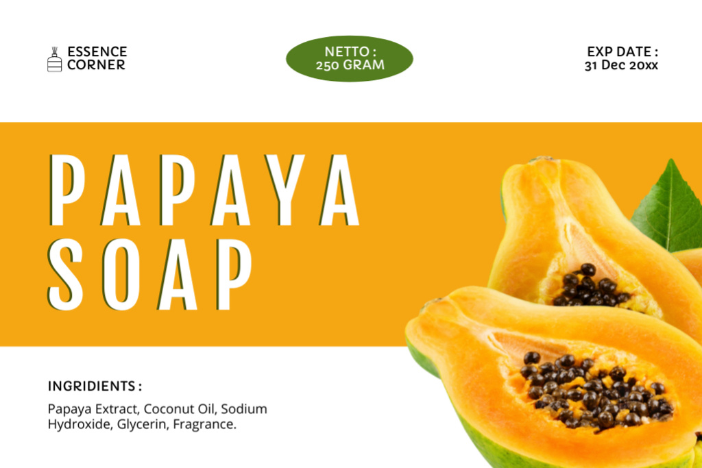 Natural Papaya Soap Promotion In Orange Label Tasarım Şablonu