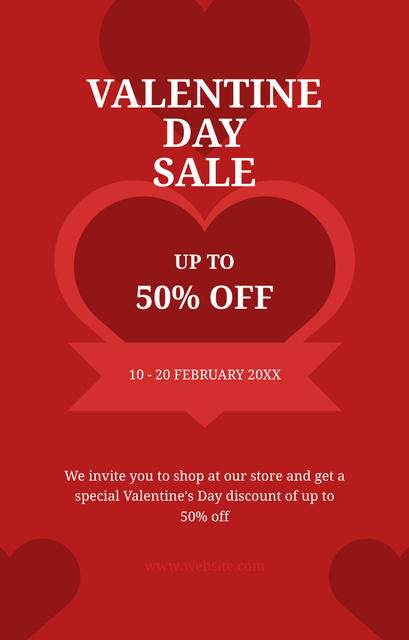 Valentine's Day Sale Simple Offer on Red Invitation 4.6x7.2in Design Template