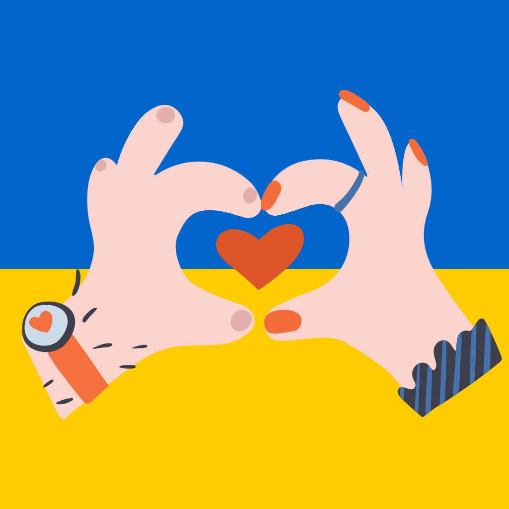 Hands holding Heart on Ukrainian Flag Logoデザインテンプレート
