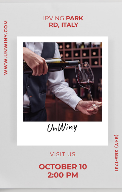 Wine Tasting Event With Pouring Wine In Wineglass in Frame Invitation 4.6x7.2in Design Template