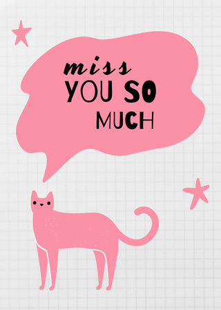 Miss You so Much Quote with Pink Cat Postcard A6 Vertical Design Template