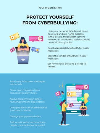 Text about Protection of Cyberbullying Poster US Design Template