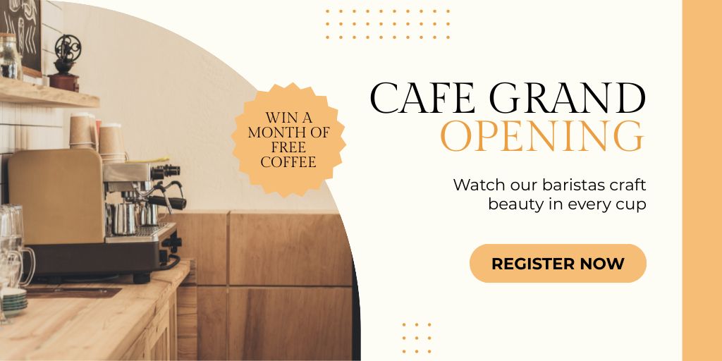 Cafe Shop Premiere With Registration And Promo Twitter Design Template