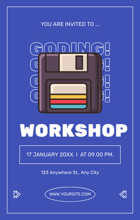 Anúncio do workshop de codificação com disquete Invitation 4.6x7.2in Modelo de Design