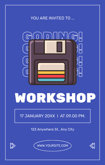 Coding Workshop Announcement With Floppy Invitation 4.6x7.2inデザインテンプレート