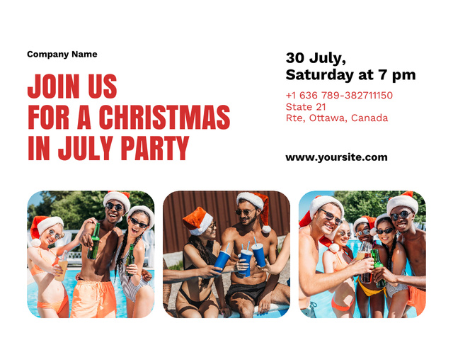 Ontwerpsjabloon van Flyer 8.5x11in Horizontal van Hilarious Christmas Party in Pool And Company of Men and Women