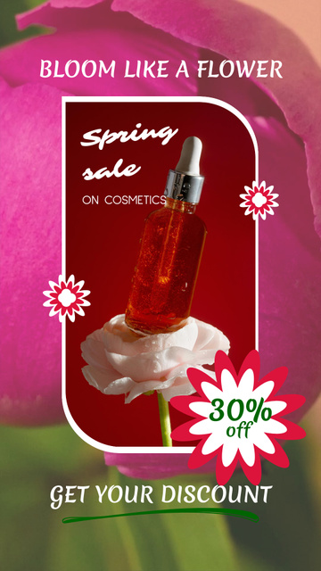 Cosmetic Product With Dropper And Flowers Sale Offer Instagram Video Story Design Template