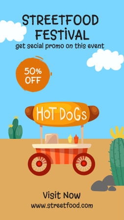 Street Food Festival Announcement with Hot Dogs Instagram Story tervezősablon