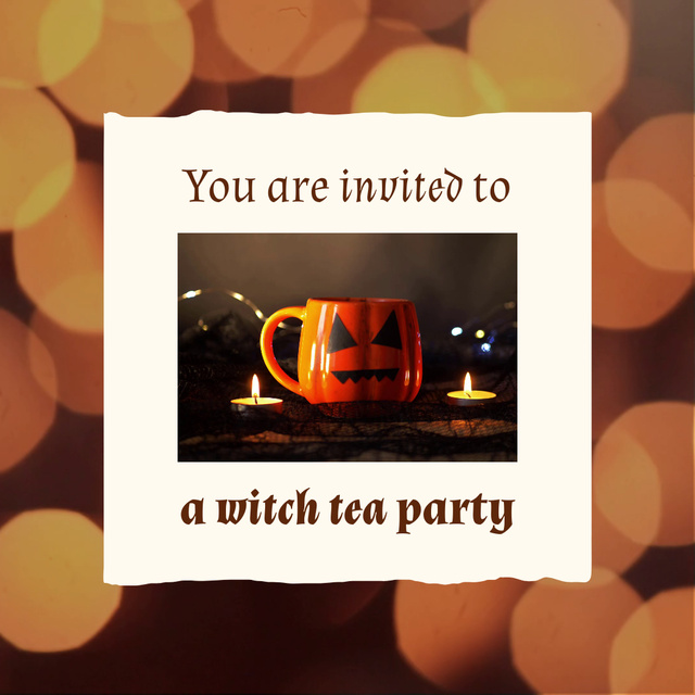 Halloween Party Announcement with Tea Cup and Candles Animated Post Modelo de Design