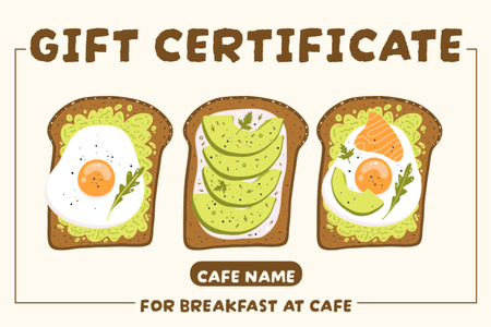 Free Breakfast Offer with Tasty Sandwiches Gift Certificate Design Template