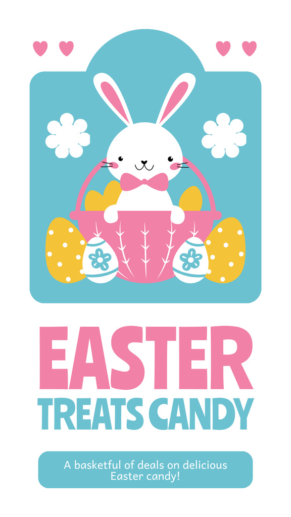 Designvorlage Easter Treats Candy Ad with Cute Bunny in Basket für Instagram Story
