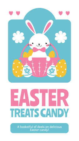 Paskalya Sepetinde Sevimli Tavşanlı Şeker Reklamı Instagram Story Tasarım Şablonu
