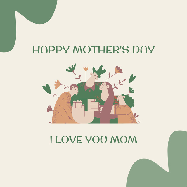 Cute Mother's Day Holiday Greeting with Friendly Family Illustration Instagram Tasarım Şablonu