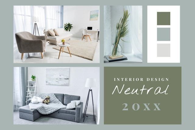 Neutral Green Grey Interior Design Mood Board Šablona návrhu