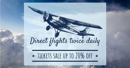 Plane flying in blue sky for Tickets sale Facebook AD Design Template