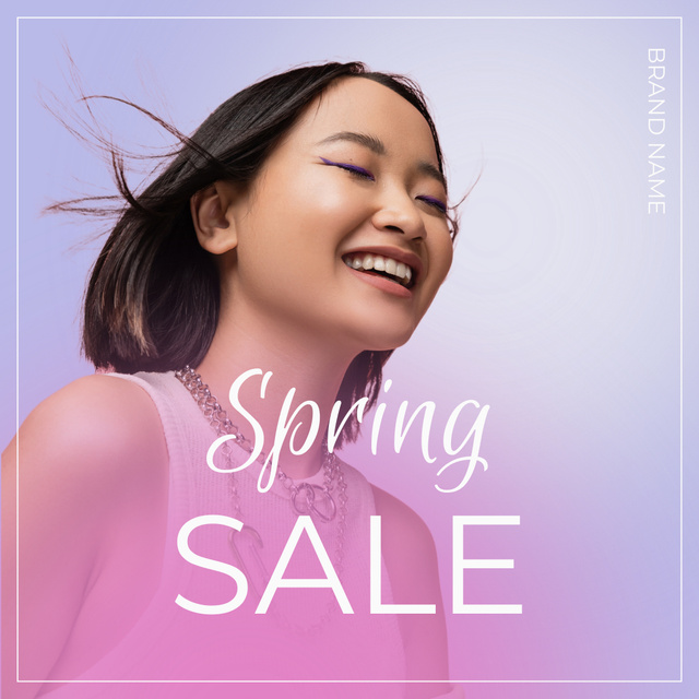 Spring Sale with Smiling Asian Woman Instagram Design Template