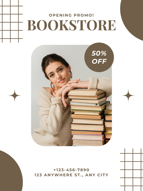 Bookstore Promo on Beige Poster USデザインテンプレート