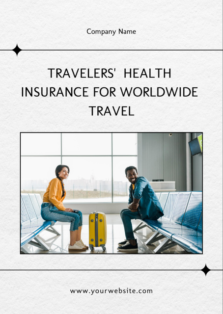 Designvorlage International Insurance Company Ad with Couple at Airport für Flyer A6