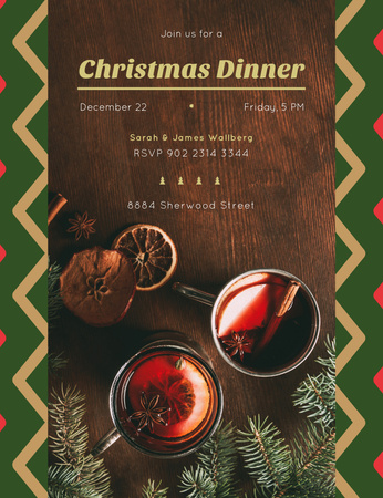 Ontwerpsjabloon van Invitation 13.9x10.7cm van Christmas Dinner With Red Mulled Wine