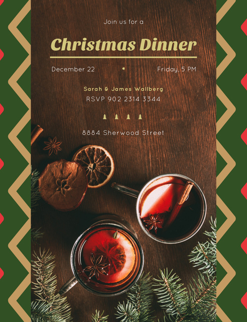 Christmas Dinner Announcement With Mulled Wine Invitation 13.9x10.7cm – шаблон для дизайна