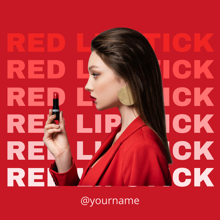 Designvorlage Schöne Brunette-Frau, die roten Lippenstift hält für Instagram