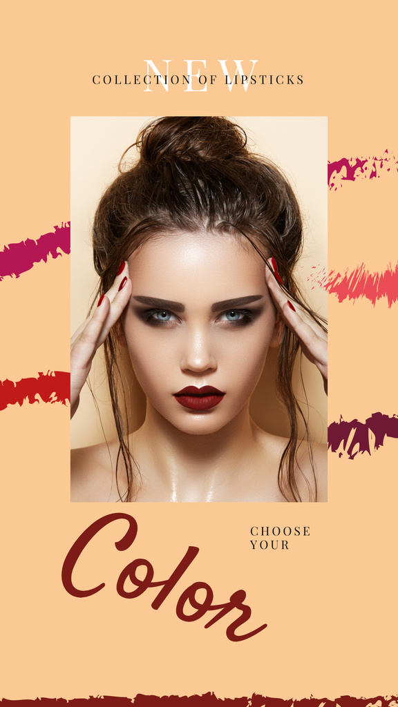 Designvorlage Collection of lipsticks with Attractive Woman für Instagram Story