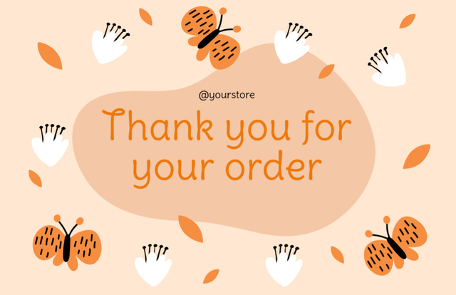 Designvorlage Thank You Message with Flowers and Butterflies on Orange für Thank You Card 5.5x8.5in