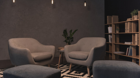 Plantilla de diseño de Acogedor interior de la casa con sillones suaves Zoom Background 