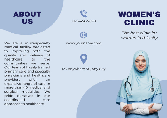 Template di design Women's Health Clinic with Woman Doctor Brochure