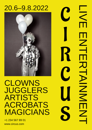 Circus Show Announcement with Funny Clown with Balloons Poster A3 Tasarım Şablonu