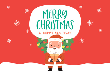 Ontwerpsjabloon van Postcard 4x6in van Christmas And New Year Cheers Wreath And Santa