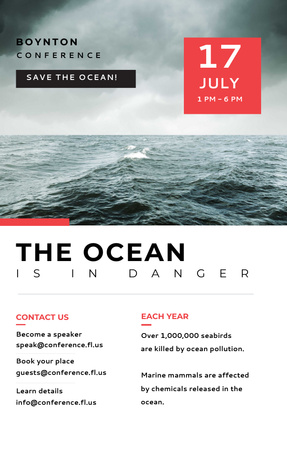 Ekologisen konferenssin mainos myrskyisillä valtameren aalloilla Invitation 4.6x7.2in Design Template