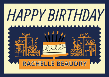 Birthday Greeting with Doodle Illustration Postcard 5x7in Design Template