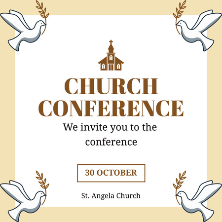 Plantilla de diseño de Anuncio de la conferencia de la iglesia con palomas Instagram 