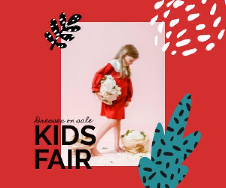 Designvorlage Kids Fair Announcement with Little Girl and Flowers für Medium Rectangle