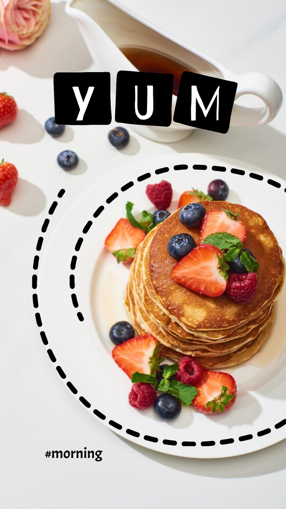 Delicious Pancakes on Plate with Berries Instagram Story Modelo de Design