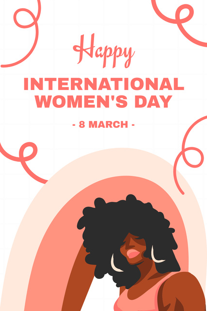 International Women's Day Holiday Greeting with Beautiful Woman Pinterest Design Template