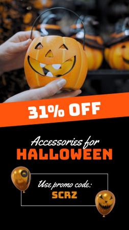 Modèle de visuel Décorations d'Halloween avec réductions par code promotionnel - Instagram Video Story