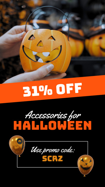 Designvorlage Halloween Decorations With Discounts By Promo Code für Instagram Video Story
