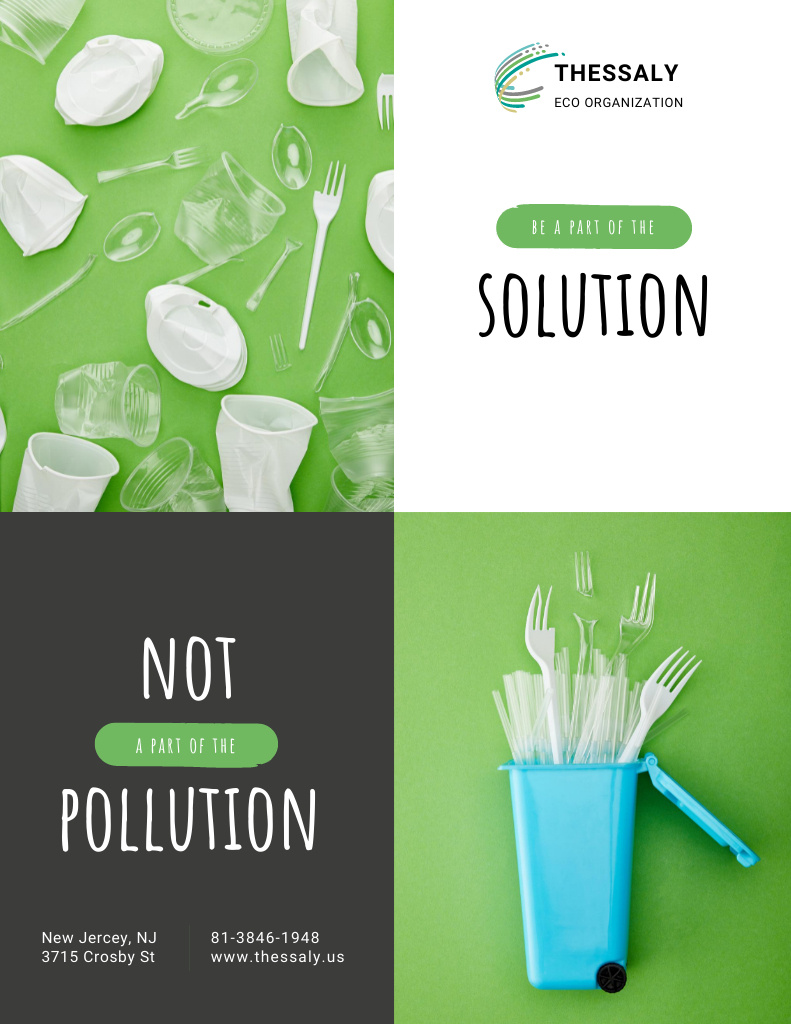 Plastic Waste Concept Disposable Tableware Poster 8.5x11in Design Template