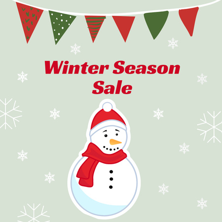 Winter Sale Announcement with Snowman Instagram Design Template
