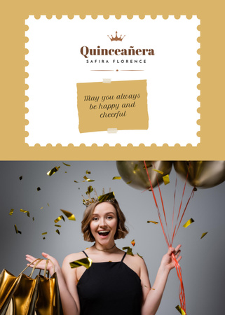 Platilla de diseño Happy Young Woman Celebrating Quinceañera Postcard 5x7in Vertical