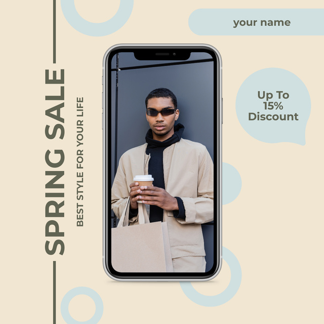 Men's Spring Fashion Sale Announcement with Man in Sunglasses Instagram AD Design Template