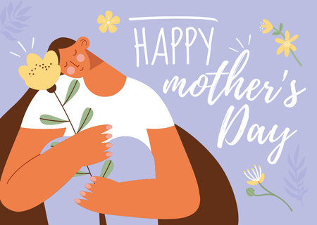 Sváteční pozdrav ke dni matek se ženou na modré Postcard Šablona návrhu