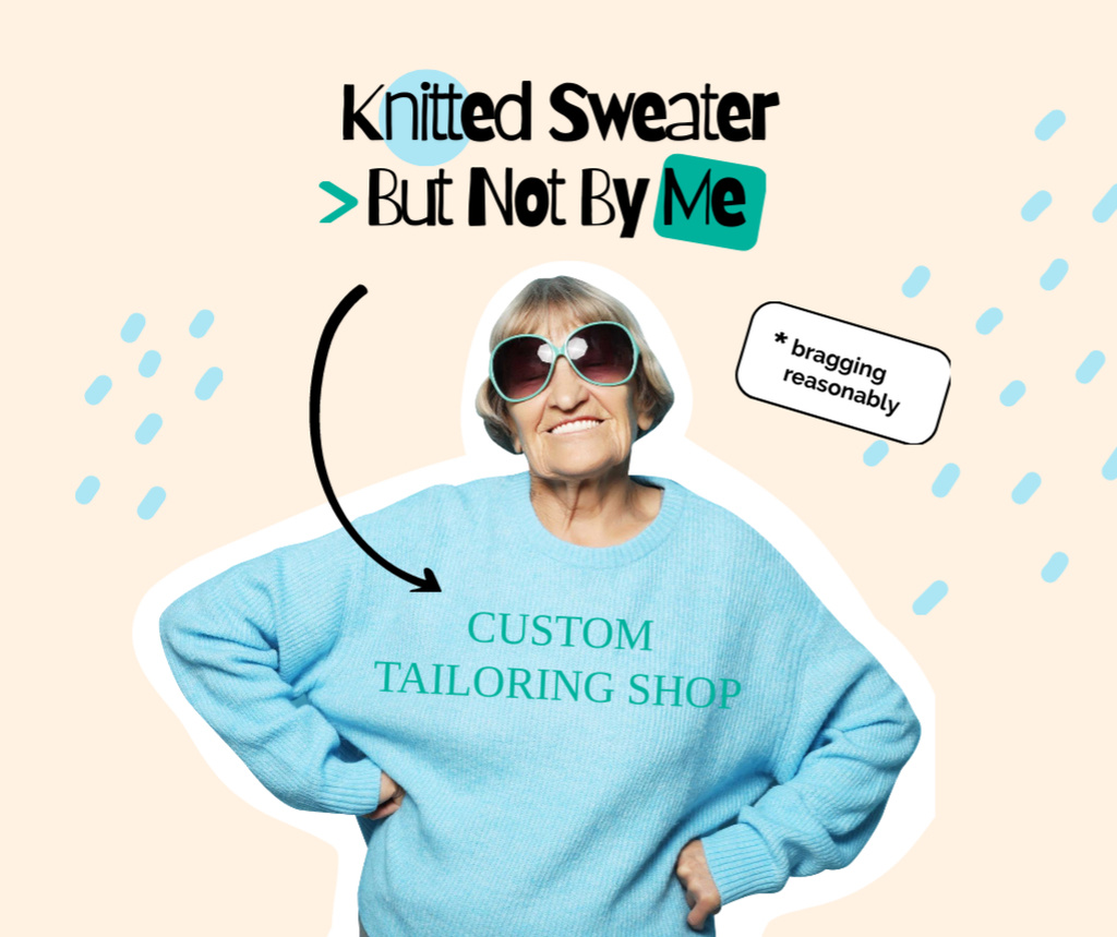 Fashion Ad with Funny Granny in Stylish Sweatshirt Facebook Šablona návrhu