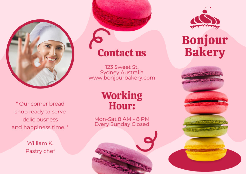 Bakery's Offer of Tasty Colorful Macarons Brochure Tasarım Şablonu