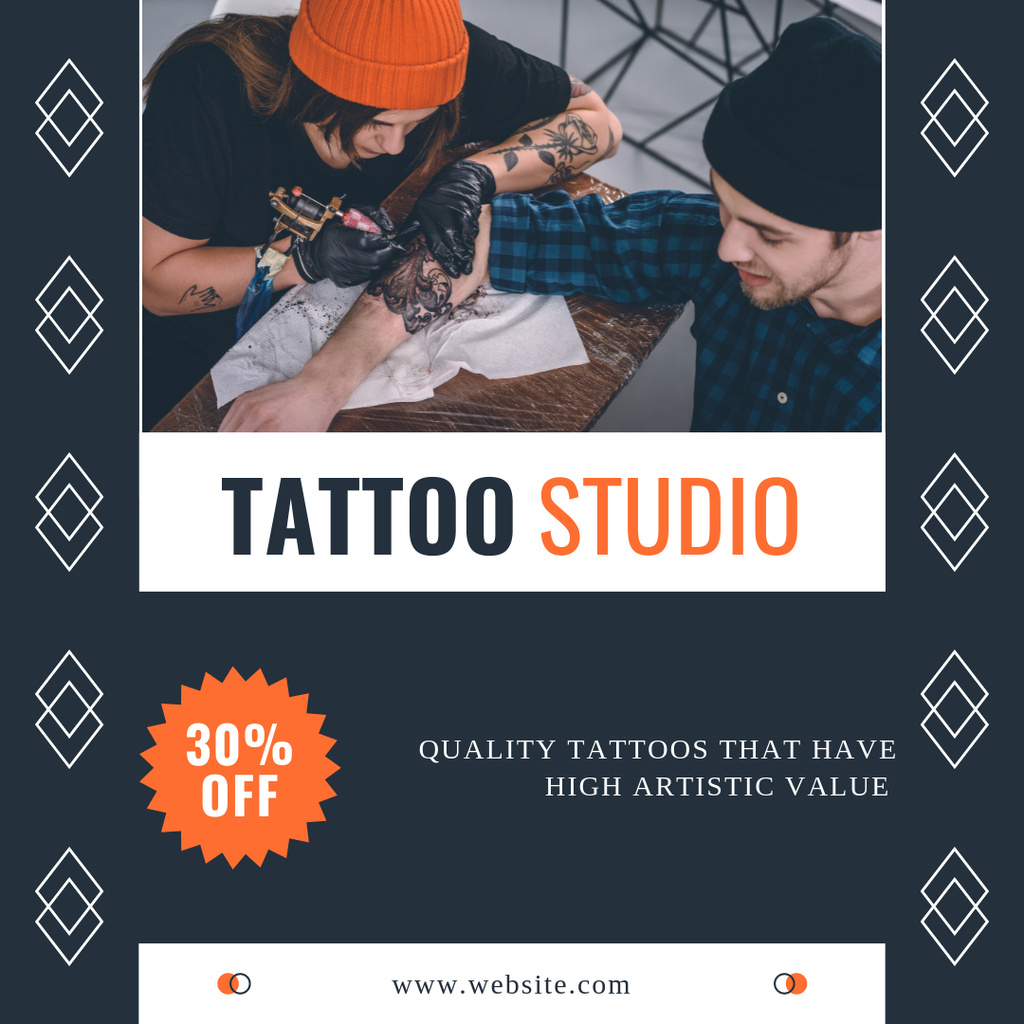 Designvorlage Geometric Pattern And Tattoo Studio Service With Discount für Instagram