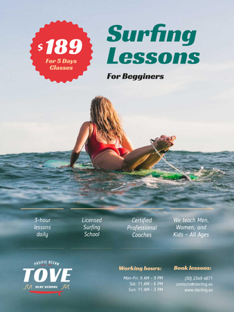 Szablon projektu Surfing Guide with Woman on Board in Blue Poster US