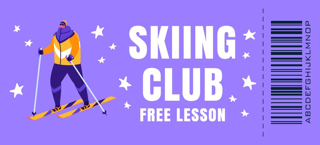 Ontwerpsjabloon van Coupon 3.75x8.25in van Free Ski Lesson Offer on Purple